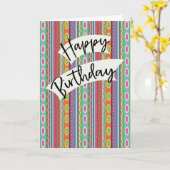 Carte Anniversaire avec rayures colorées (Fleur jaune)