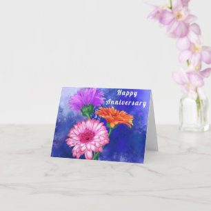 Carte Anniversaire avec trois Gerberas couleur