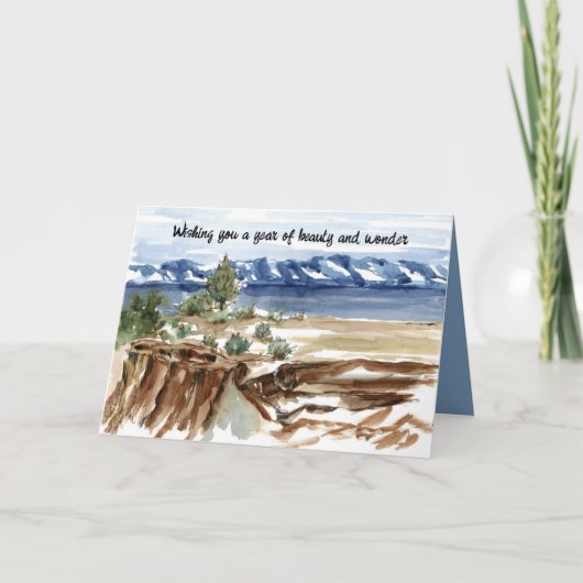Carte Anniversaire Aventure Montagne Lac Hiver (Devant)