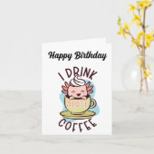 Carte Anniversaire. Axolotl. Café. (Fleur jaune)
