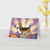 Carte Anniversaire Basset Hound (Fleur jaune)