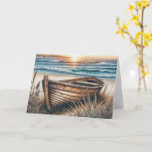 Carte Anniversaire Bateau en bois sur une plage (Fleur jaune)