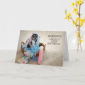 CARTE ANNIVERSAIRE BATTU - HUMOUR - CHIEN EN GAILLE (Fleur jaune)