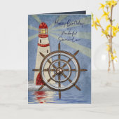Carte Anniversaire, beau-fils, la roue du bateau, barre (Fleur jaune)