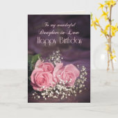 Carte Anniversaire, belle-fille aux roses roses roses (Fleur jaune)