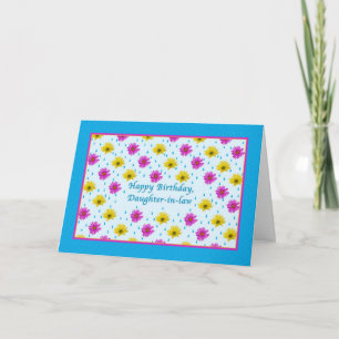 Carte Anniversaire, belle-fille, marguerites rose et jau