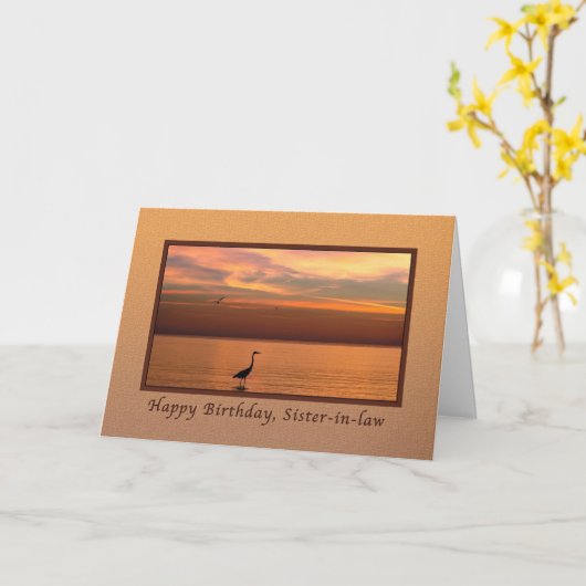 Carte Anniversaire, belle-soeur, Vue sur l'océan au couc (Fleur jaune)