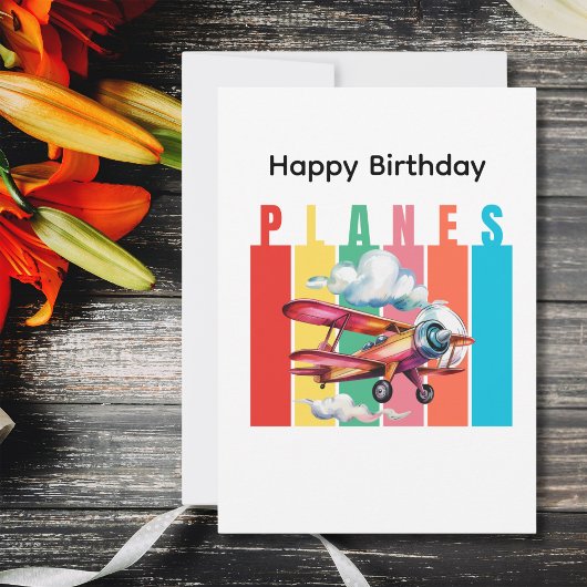 Carte Anniversaire Biplane Red Avion Nuages Aviation