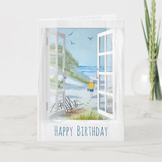 Carte anniversaire blanc de scène de bord de la mer de (Devant)