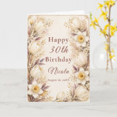 Carte Anniversaire Blanc et Champagne (Fleur jaune)