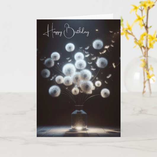 Carte Anniversaire Blanc Fluffy Dandelions (Fleur jaune)