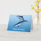 Carte Anniversaire bleu de dauphins (Fleur jaune)
