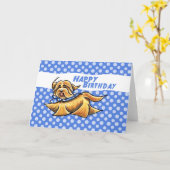 Carte Anniversaire bleu de pois de Havanese (Fleur jaune)