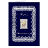 Carte Anniversaire, Bleu foncé avec Rose Blanche & (Devant)