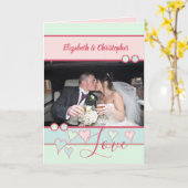 Carte Anniversaire bleu menthe rose avec photo (Fleur jaune)