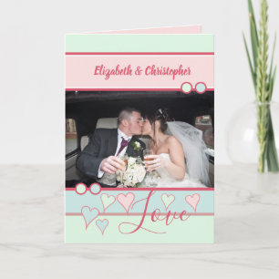 Carte Anniversaire bleu menthe rose avec photo