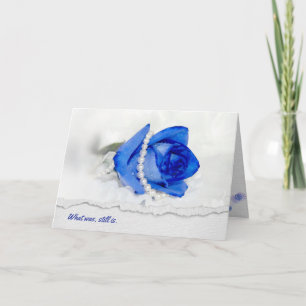 Carte anniversaire bleu rose et perles sur blanc