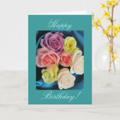 Carte Anniversaire - bleu turquoise (Fleur jaune)