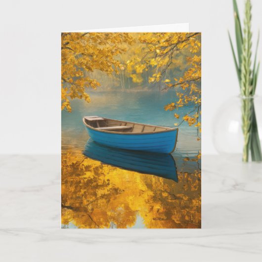 Carte Anniversaire Blue Rowboat Sur Golden Lake (Devant)