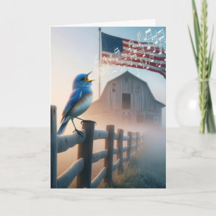 Carte Anniversaire Bluebird chanter avec drapeau américa