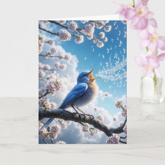Carte Anniversaire Bluebird chanter sur une branche de c (Orchidée)