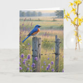 Carte Anniversaire Bluebird sur la clôture (Fleur jaune)
