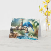 Carte Anniversaire Bluebird sur un Faucet rétro (Fleur jaune)