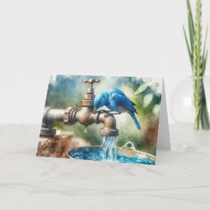 Carte Anniversaire Bluebird sur un Faucet rétro