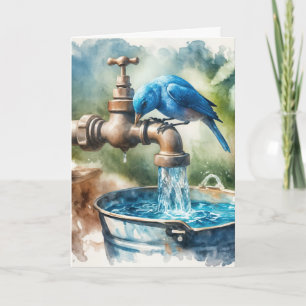 Carte Anniversaire Bluebird sur un Faucet rétro