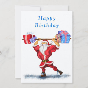 Carte Anniversaire Bodybuilder Père Noël avec cade