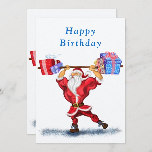 Carte Anniversaire Bodybuilder Père Noël avec cade (Devant / Derrière)