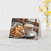 Carte Anniversaire Bonjour Café Avec Croissants (Fleur jaune)