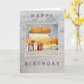 Carte Anniversaire, Bord de mer, Bois dur, Maisons en pa (Fleur jaune)