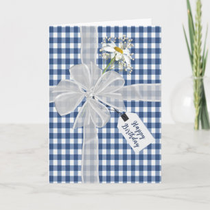 Carte Anniversaire Bow avec Daisy En vichy