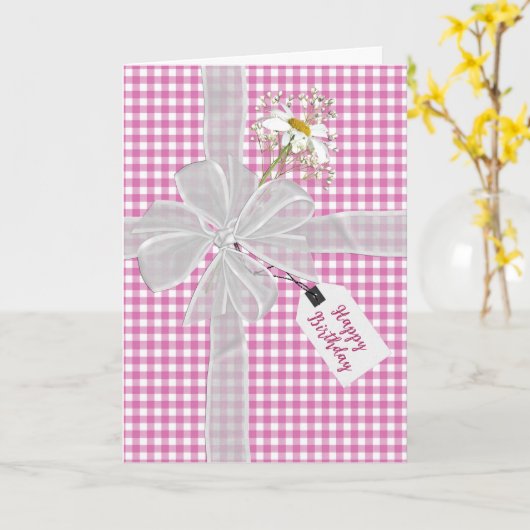 Carte Anniversaire Bow avec Daisy En vichy (Fleur jaune)