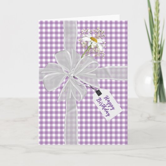 Carte Anniversaire Bow avec Daisy En vichy (Devant)
