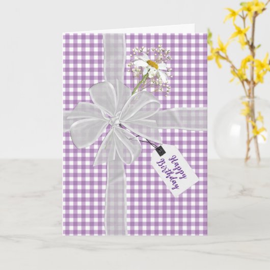Carte Anniversaire Bow avec Daisy En vichy (Fleur jaune)