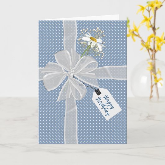 Carte Anniversaire Bow avec Daisy En vichy (Fleur jaune)