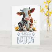 Carte Anniversaire Boy Cute Cow (Fleur jaune)