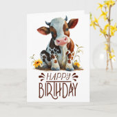 Carte Anniversaire Boy Cute Cow (Fleur jaune)