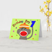Carte Anniversaire BOY Sock singe 1 an (Fleur jaune)