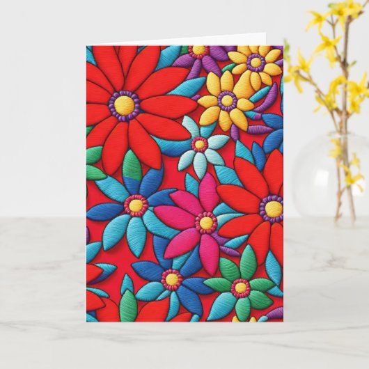 Carte Anniversaire Brodé Daisy Design (Fleur jaune)