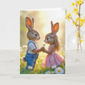Carte Anniversaire Bunny Romance dans un champ de margue (Fleur jaune)
