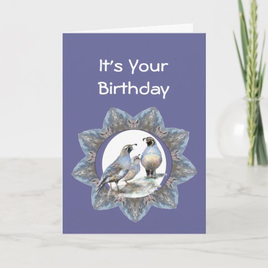 Carte Anniversaire, caille de Californie, oiseau, (Devant)