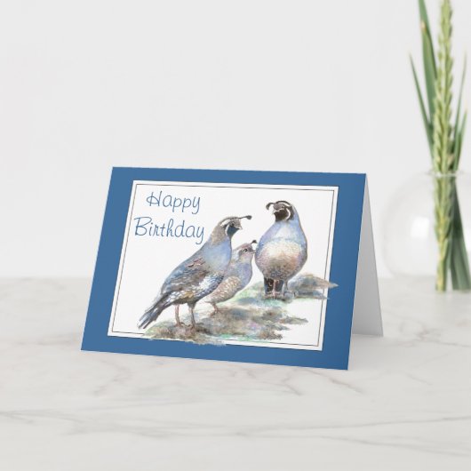Carte Anniversaire, caille de Californie, oiseau, (Devant)