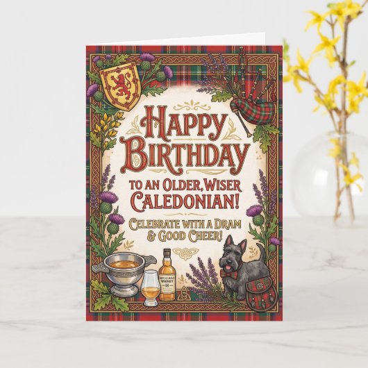Carte Anniversaire Calédonien Écossais (Fleur jaune)