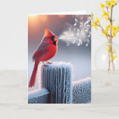 Carte Anniversaire Cardinal Rouge chante (Fleur jaune)