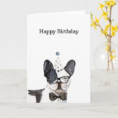 Carte Anniversaire, Carte Buldog Française Noire e (Fleur jaune)