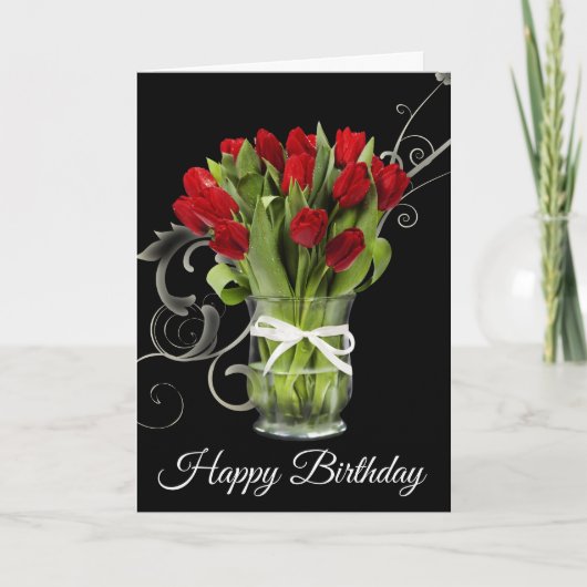 Carte Anniversaire - Carte des tulipes rouges (Devant)