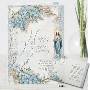Carte Anniversaire catholique Marie Bleu Floral Écriture